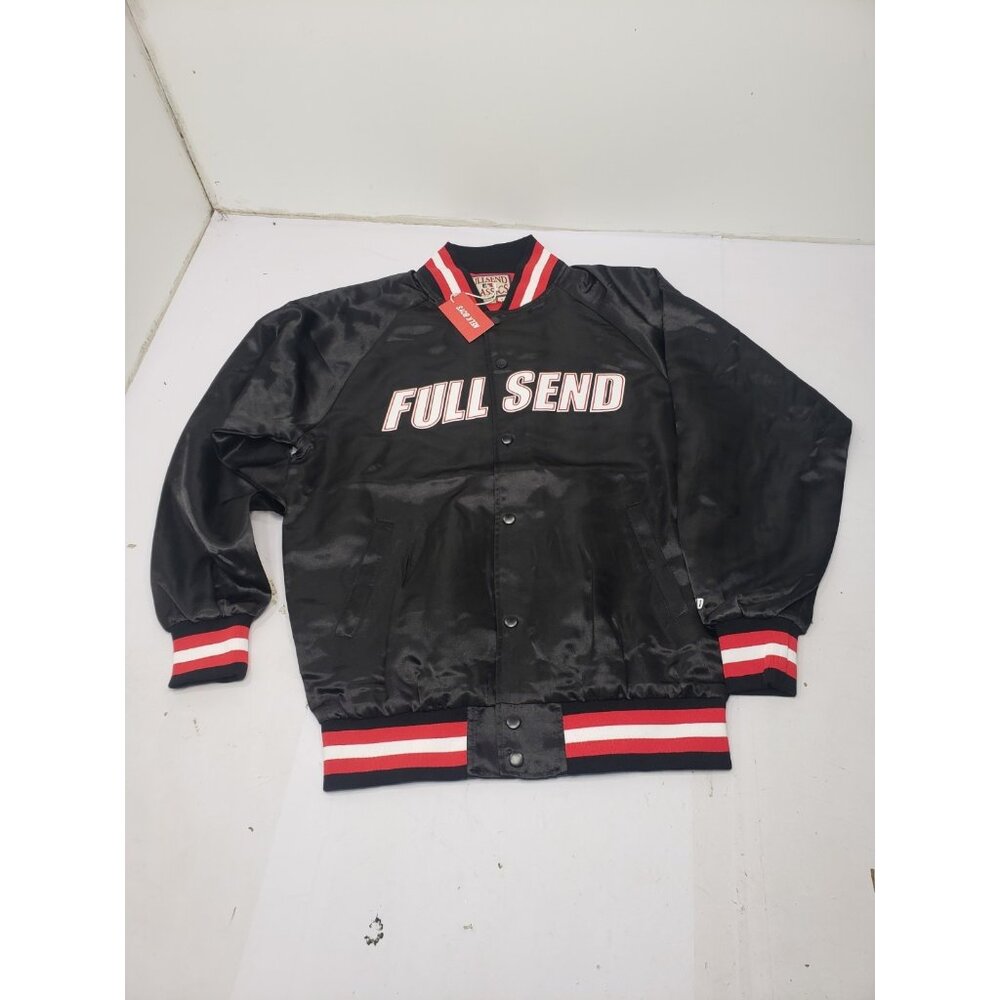 FULL SEND Mens Size Medium Nelk Boys Satin Black Bomber Varsity Jacket